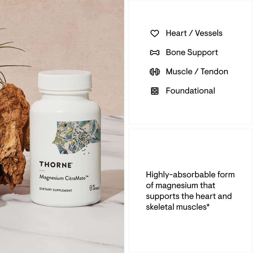 THORNE Magnesium CitraMate - Magnesium Supplement with Citrate-Malate - Support Heart, Skeletal Muscles, Cardiac, Lung Function, and Bone Density - Gluten-Free, Dairy-Free, Soy-Free - 90 Capsules