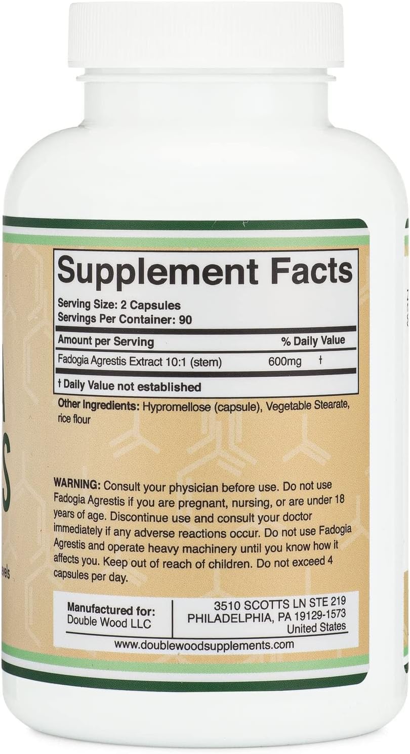 Fadogia Agrestis 600mg Per Serving (180 Capsules) Powerful Extract to Support Athletic Performance (Third Party Tested, Non-GMO, Vegan, Gluten Free)