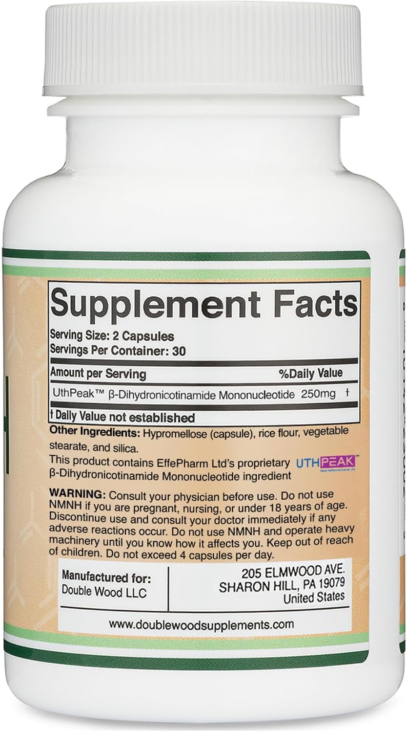 NMNH (NMN Supplement Alternative) (Dihydronicotinamide Mononucleotide) 250mg Per Serving, 60 Count (30 Servings) NAD Supplement to Boost NAD+ Levels As We Age (Non-GMO, Gluten Free)