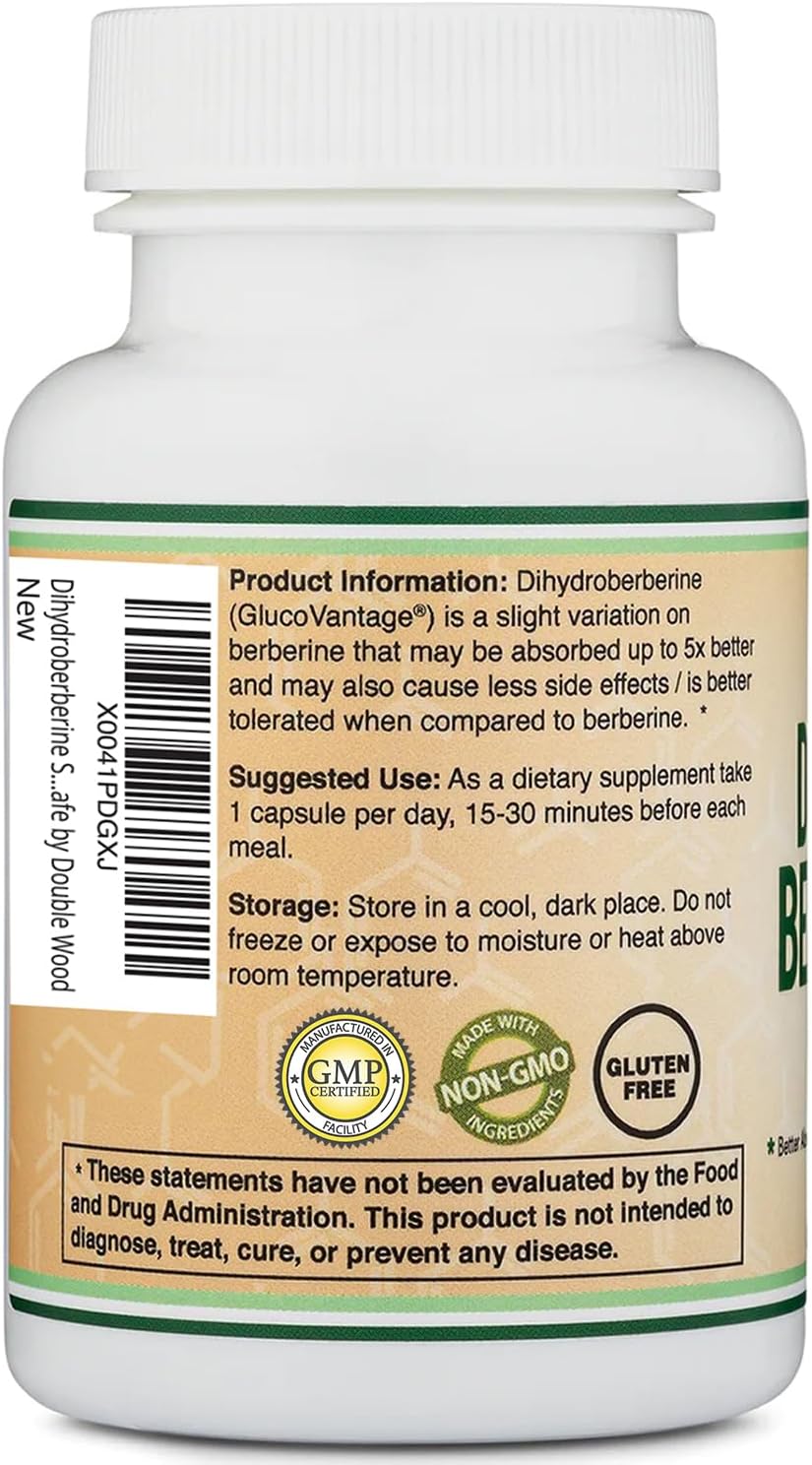 Dihydroberberine Supplement 100mg, 60 Capsules (Patented GlucoVantage Super Berberine, May be 5X More Effective Than Berberine with Less Side Effects)