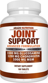 Arazo Nutrition Glucosamine Chondroitin Turmeric Msm Boswellia - Joint Support Supplement for Relief 180 Tablets for Bones, Back, Knees, Hands (180 Tablets)