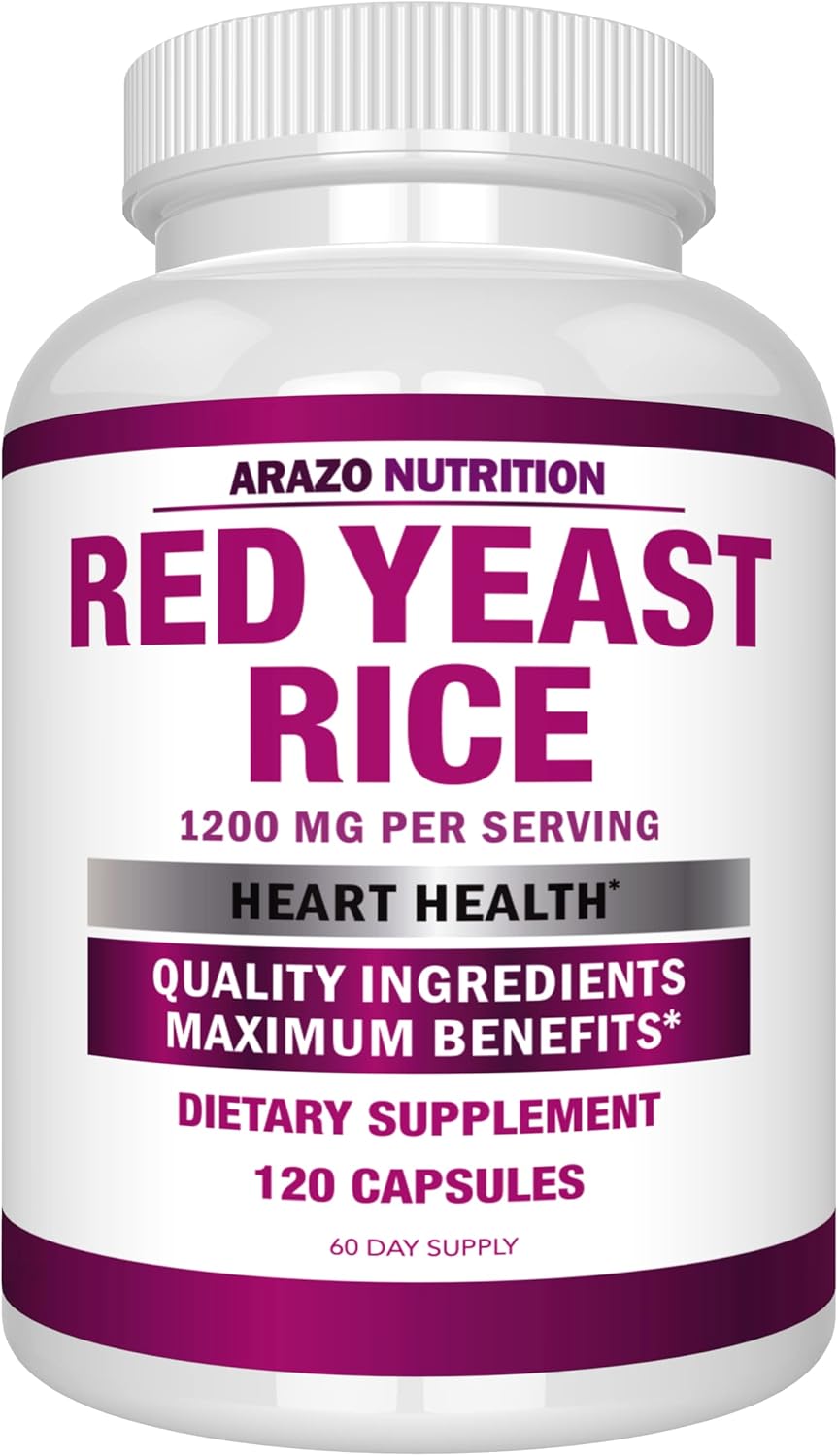 Arazo Nutrition Red Yeast Rice Extract 1200 MG – Citrinin Free Supplement – Vegetarian 120 Capsules