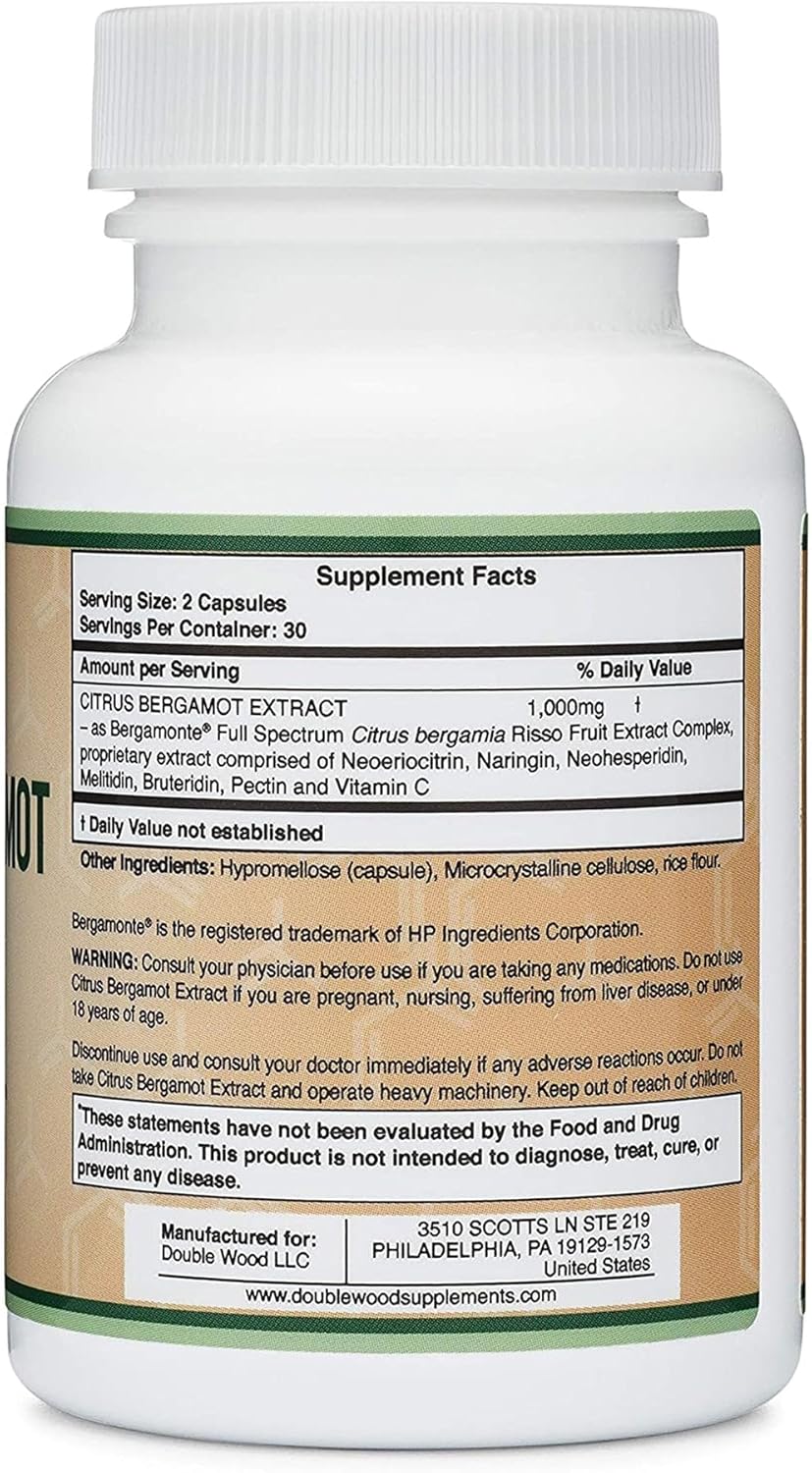 Citrus Bergamot Supplement - Only Patented, Clinically Proven Bergamot Extract - 1,000mg Servings