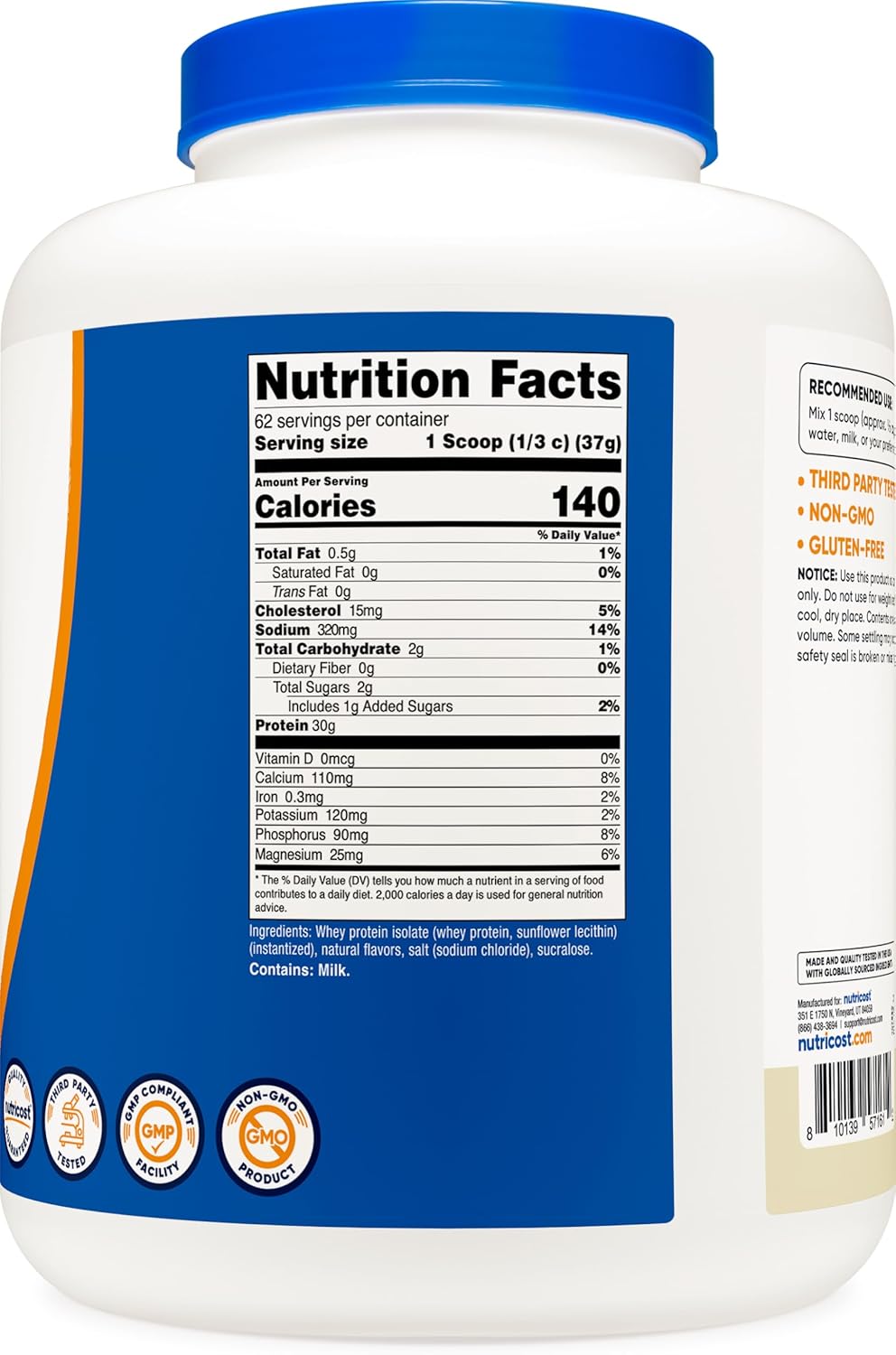 Nutricost Isolate Whey Protein Powder, Vanilla, 5 pounds