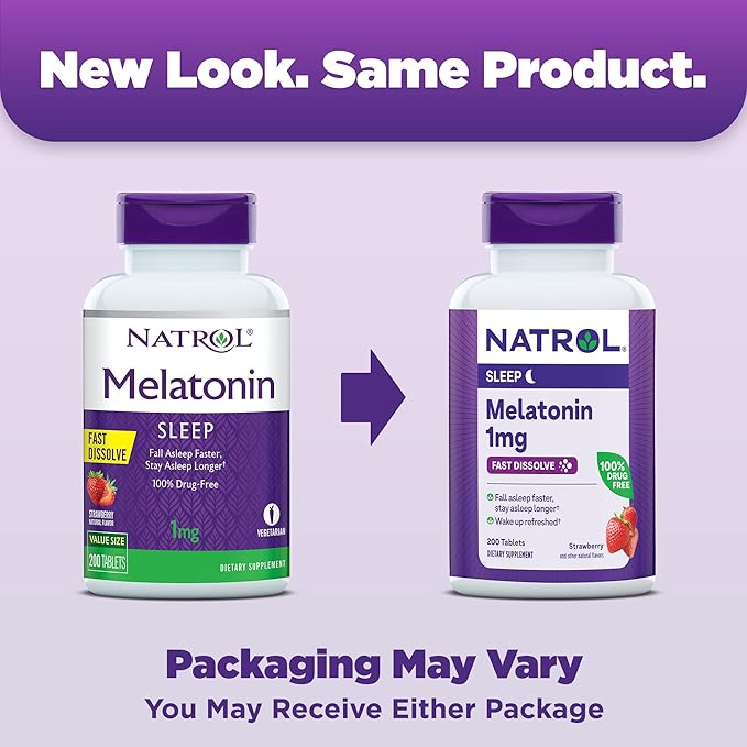 Natrol Melatonin 1mg, Strawberry-Flavored Dietary Supplement for Restful Sleep, 200 Fast-Dissolve Tablets, 200 Day Supply