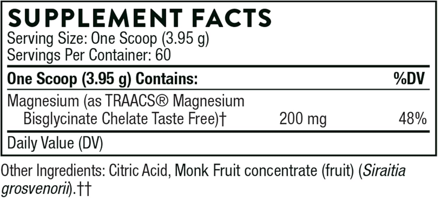 Thorne Magnesium Bisglycinate - Powdered Magnesium Formula - Supports Restful Sleep - NSF Certified for Sport - Gluten-Free - 6.5 Oz - 60 Servings