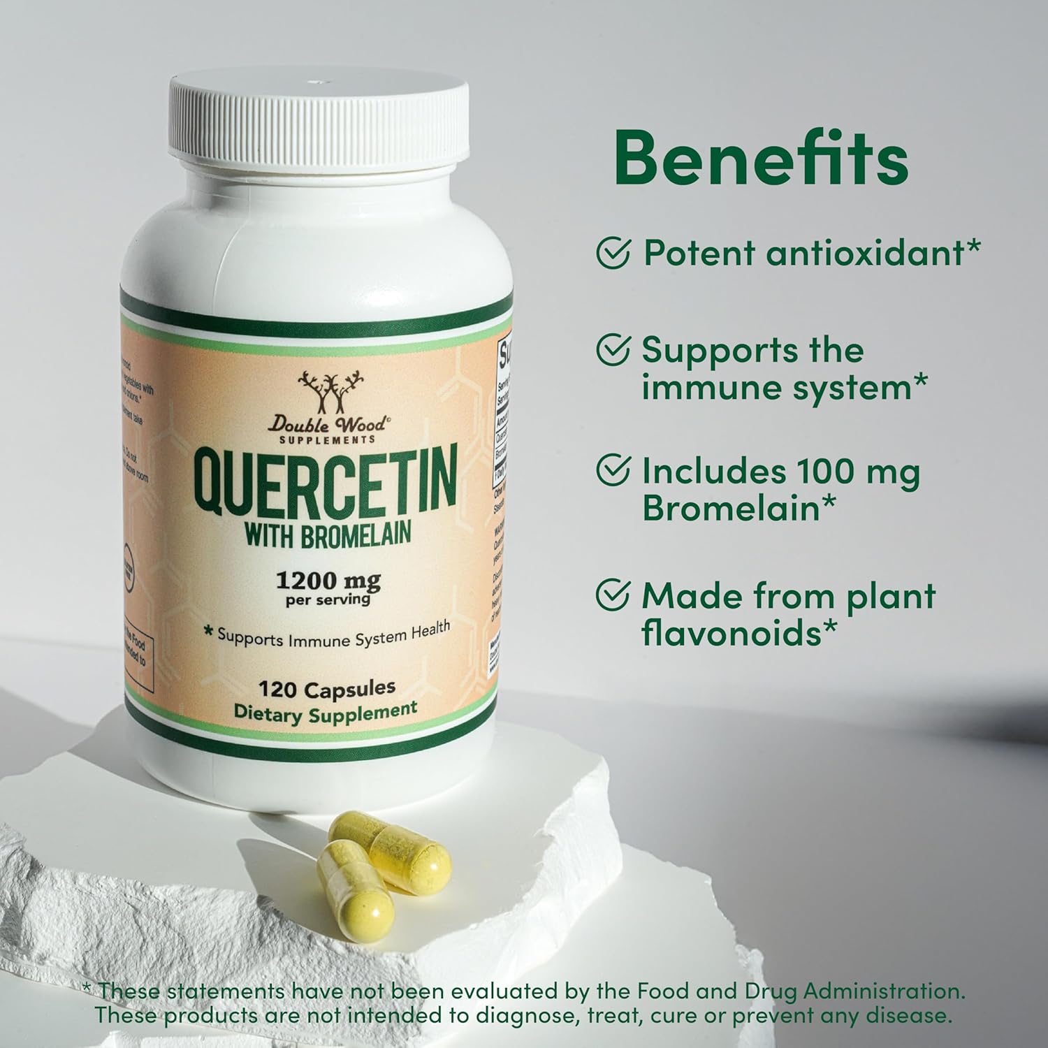 Quercetin with Bromelain - 120 Count (1,200mg Servings) Immune Health Capsules - Supports Healthy Immune Functions in Men and Women