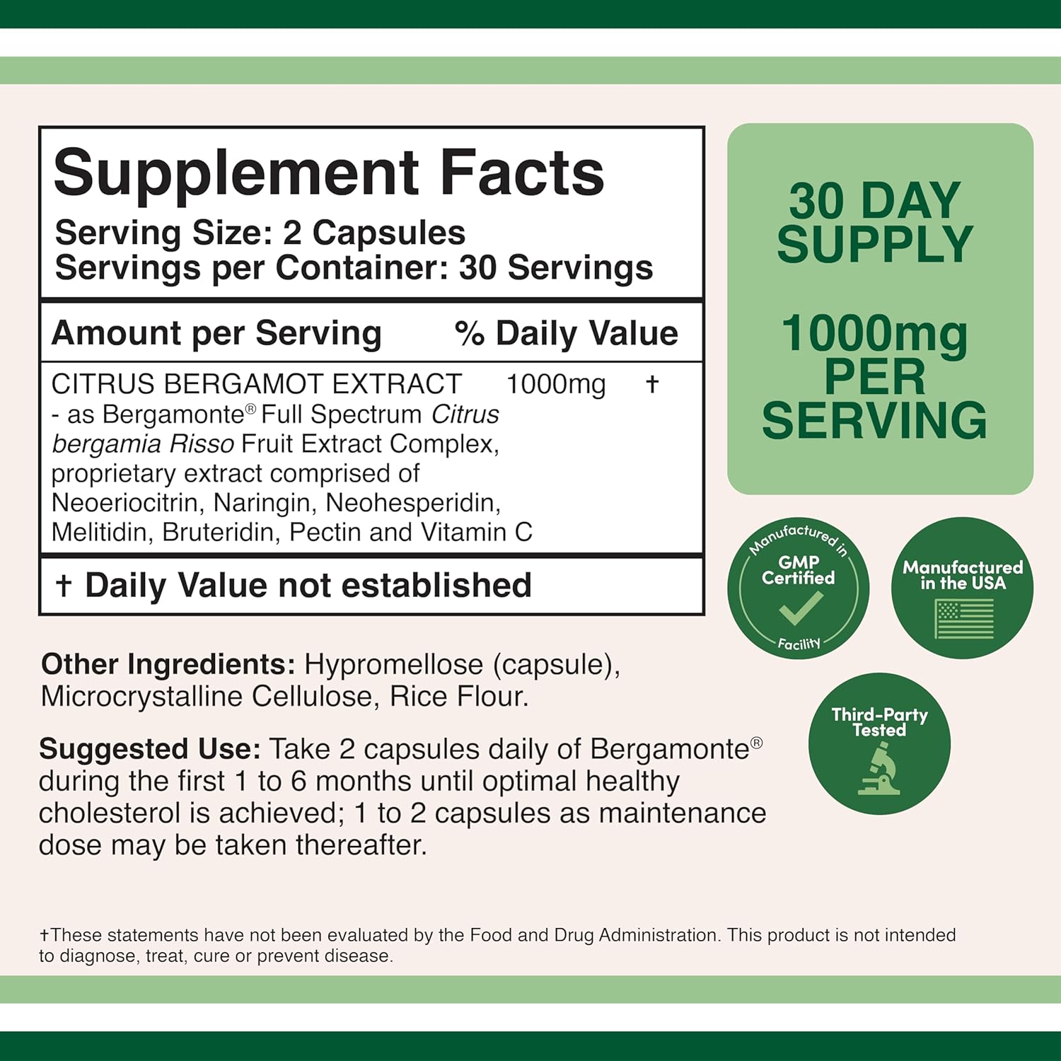 Citrus Bergamot Supplement - Only Patented, Clinically Proven Bergamot Extract - 1,000mg Servings