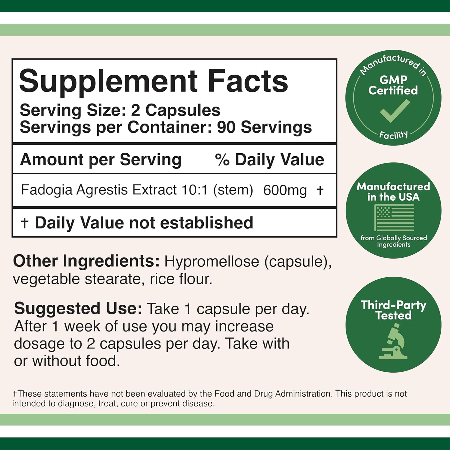 Fadogia Agrestis 600mg Per Serving (180 Capsules) Powerful Extract to Support Athletic Performance (Third Party Tested, Non-GMO, Vegan, Gluten Free)