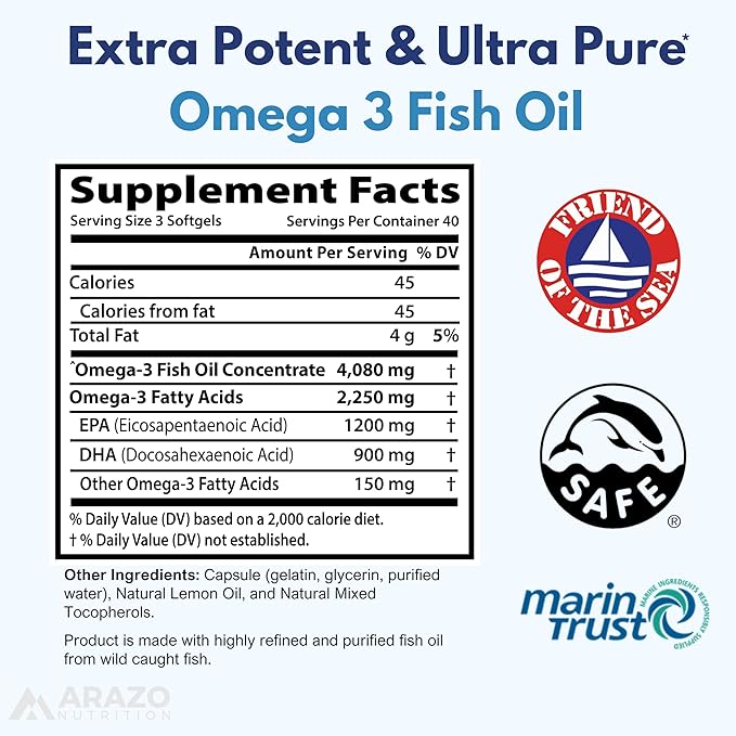 Arazo Nutrition Wild Caught Omega 3 Fish Oil – 120 Soft Gels