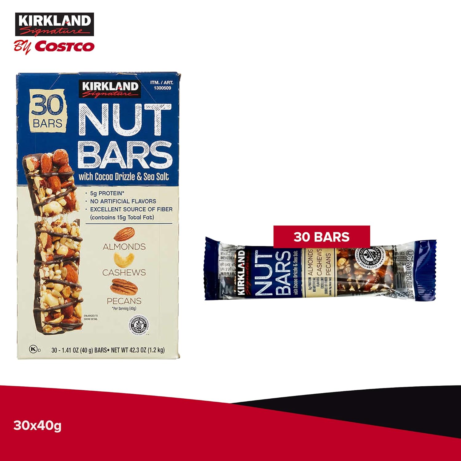 KIRKLAND SIGNATURE Nut Bars 30Count (2.64 Lbs), 42.3 Oz