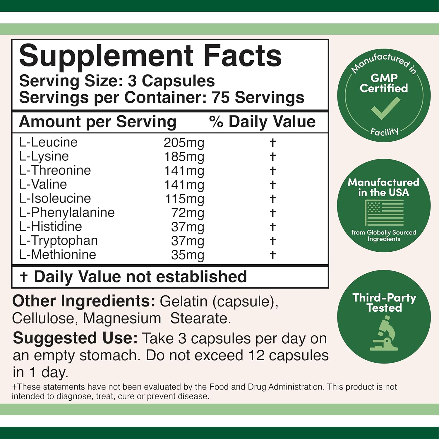 Essential Amino Acids - 1 Gram Per Serving Powder Blend of All 9 Essential Aminos (EAA) and All Branched-Chain Aminos (BCAAs) (Leucine, Isoleucine, Valine) 225 Capsules,v