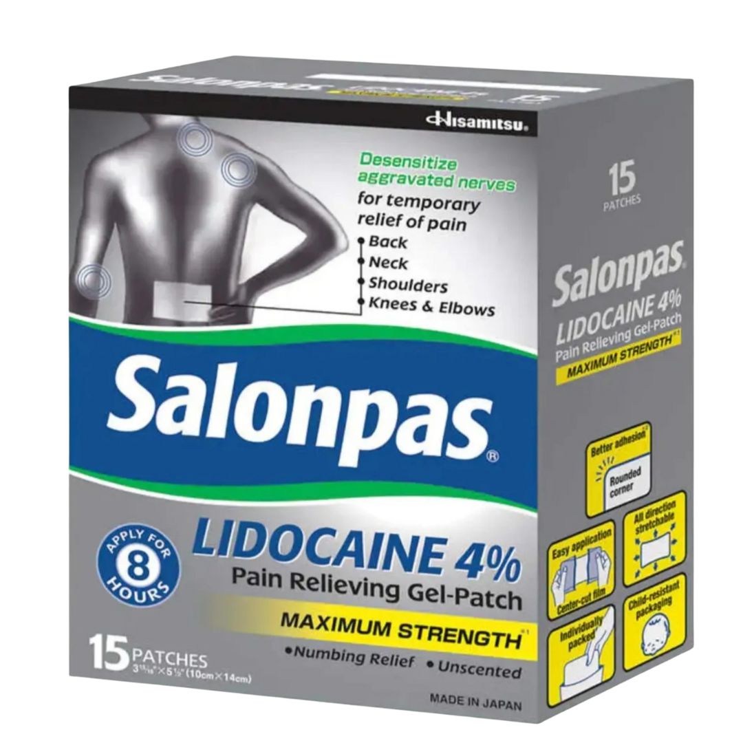 SALONPAS PAIN RELIEVING LIDOCAINR 4% GEL-PATCH, 15 GEL PATCHES