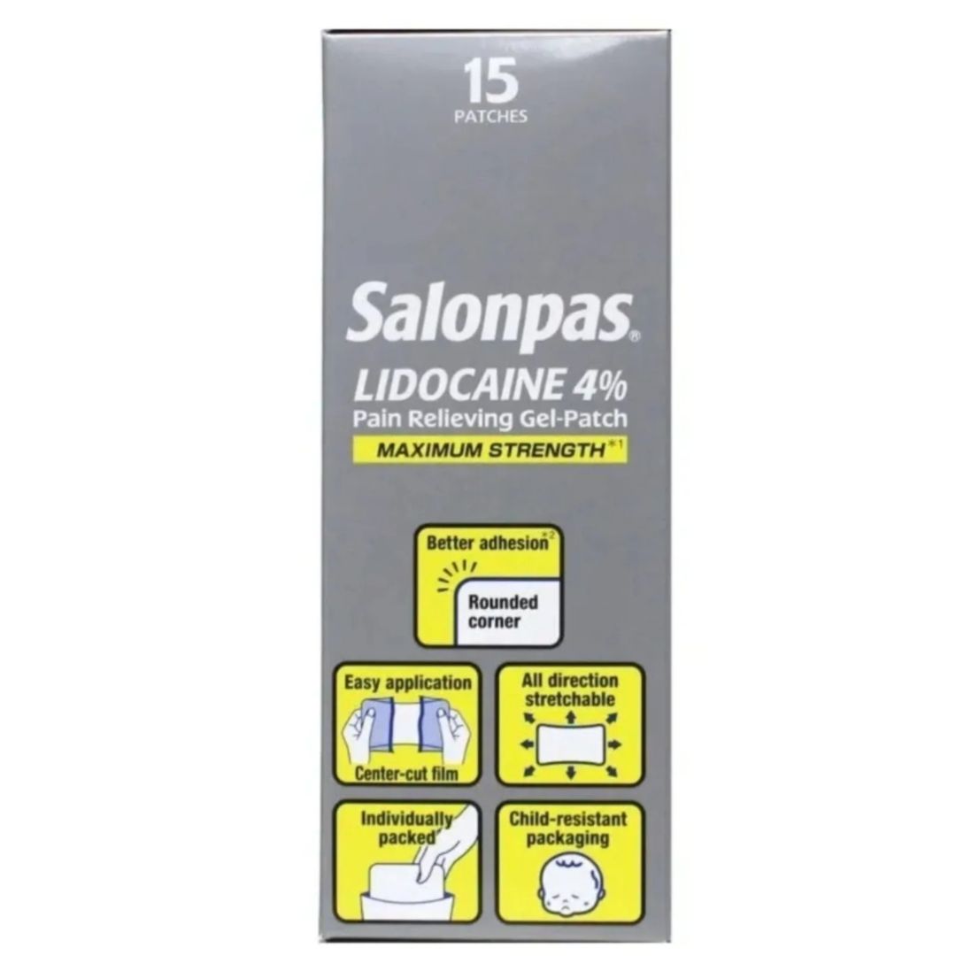 SALONPAS PAIN RELIEVING LIDOCAINR 4% GEL-PATCH, 15 GEL PATCHES