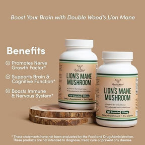 Lions Mane Supplement Mushroom Capsules (Two Month Supply - 120 Count) Lions Mane Mushroom for Brain Support and Immune Health