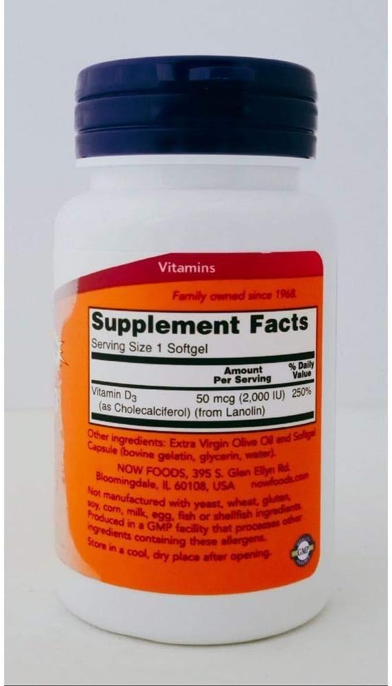 NOW Supplements, Vitamin D-3 5,000 IU, High Potency, Structural Support 240 Softgels