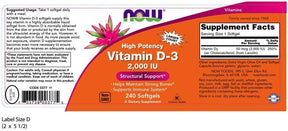 NOW Supplements, Vitamin D-3 2,000 IU, High Potency, Structural Support