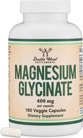 Magnesium Glycinate 400mg, 180 Capsules (Vegan Safe, Third Party Tested, Gluten Free, Non-GMO) High Absorption Magnesium by Double Wood Supplements