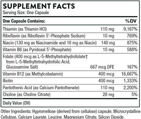 THORNE Basic B-Complex - Tissue-Ready Vitamin B Complex Supplement with Choline - Supports Cellular Energy Production, Brain Health & Red Blood Cell Formation - Gluten-Free, Dairy-Free - 60 Capsules