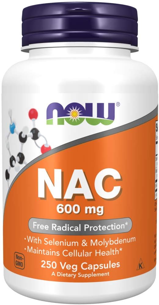 NOW Supplements, NAC (N-Acetyl Cysteine) 600 mg with Selenium & Molybdenum, 250 Veg Capsules
