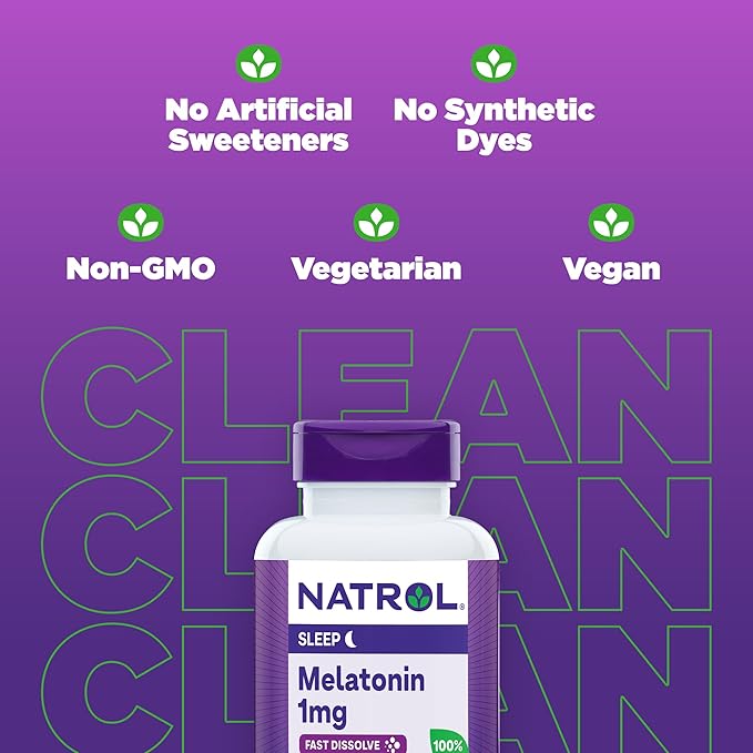 Natrol Melatonin 1mg, Strawberry-Flavored Dietary Supplement for Restful Sleep, 200 Fast-Dissolve Tablets, 200 Day Supply