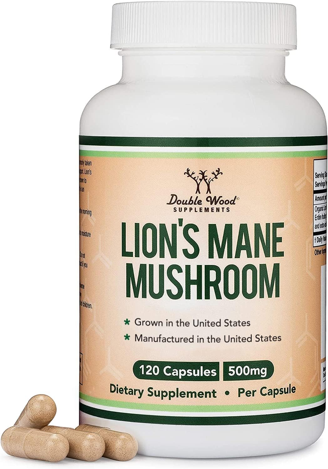 Lions Mane Supplement Mushroom Capsules (Two Month Supply - 120 Count) Lions Mane Mushroom for Brain Support and Immune Health