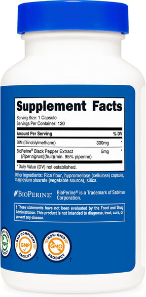 Nutricost DIM (Diindolylmethane) Plus BioPerine 300mg, 120 Vegetarian Capsules - Up to 4 Month Supply, Max Strength DIM Supplement