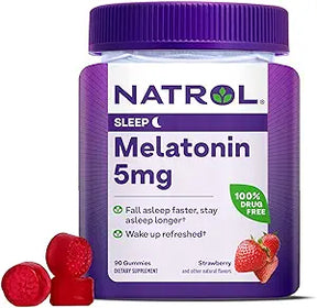 Natrol 5mg Melatonin Gummies, Sleep Support for Adults, Melatonin Supplements for Sleeping, 90 Strawberry-Flavored Gummies, 45 Day Supply