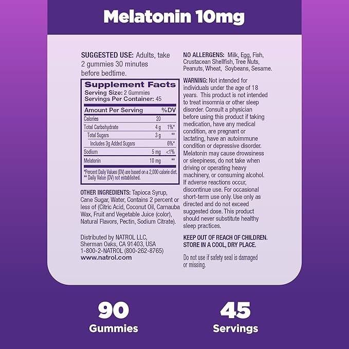 Natrol 10 mg Melatonin Gummies, Sleep Support for Adults, Melatonin Supplements for Sleeping, 90 Strawberry-Flavored Gummies, 45 Day Supply