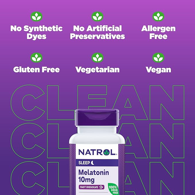 Natrol Fast Dissolve Melatonin 10 mg, Dietary Supplement for Restful Sleep, Fast-Dissolve Tablets for Adults, 200 Strawberry-Flavored Melatonin Tablets, 200 Day Supply