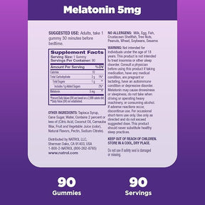 Natrol 5mg Melatonin Gummies, Sleep Support for Adults, Melatonin Supplements for Sleeping, 90 Strawberry-Flavored Gummies, 45 Day Supply