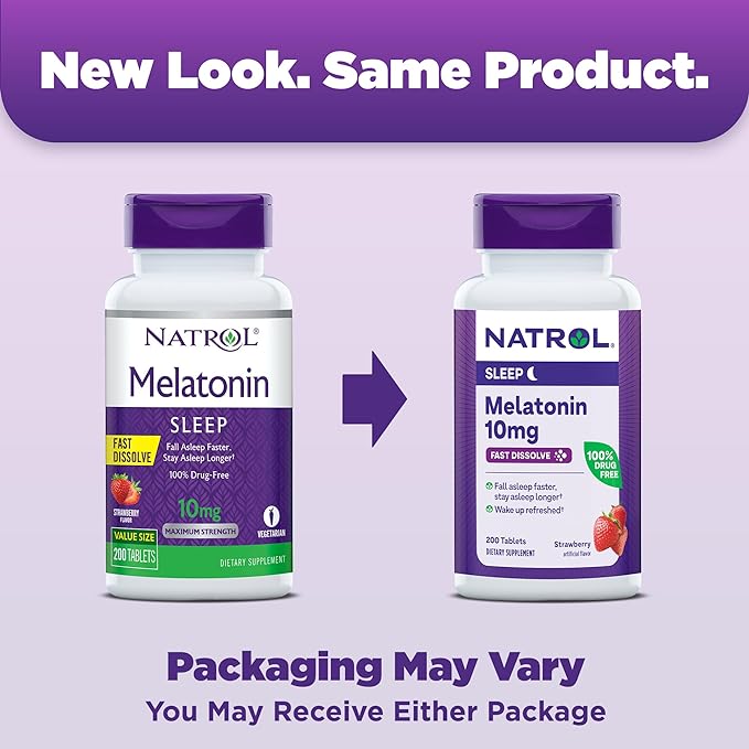 Natrol Fast Dissolve Melatonin 10 mg, Dietary Supplement for Restful Sleep, Fast-Dissolve Tablets for Adults, 200 Strawberry-Flavored Melatonin Tablets, 200 Day Supply