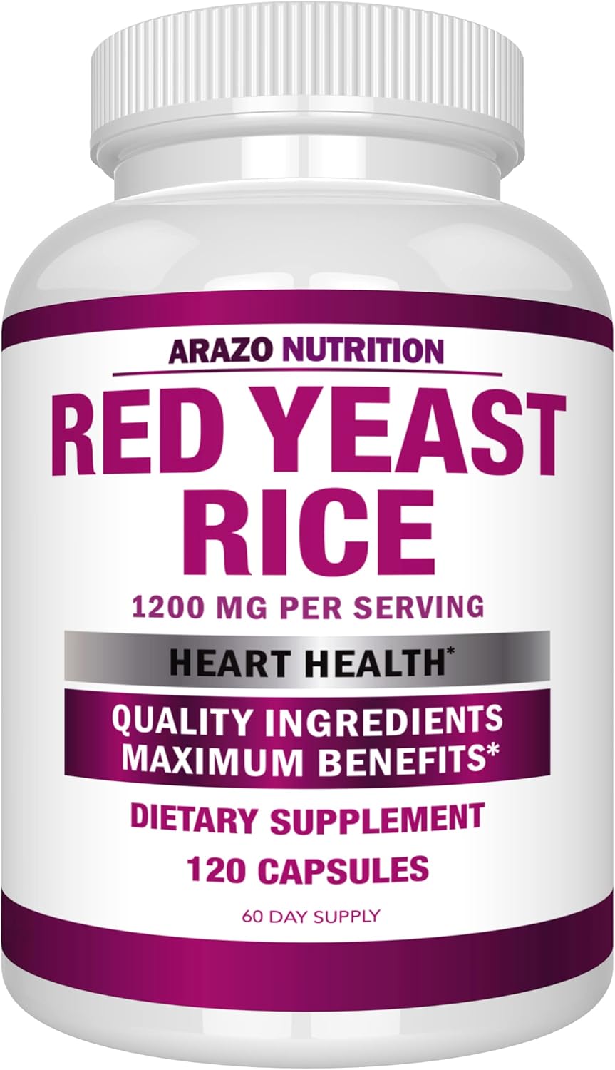 Arazo Nutrition Red Yeast Rice Extract 1200 MG – Citrinin Free Supplement – Vegetarian 120 Capsules