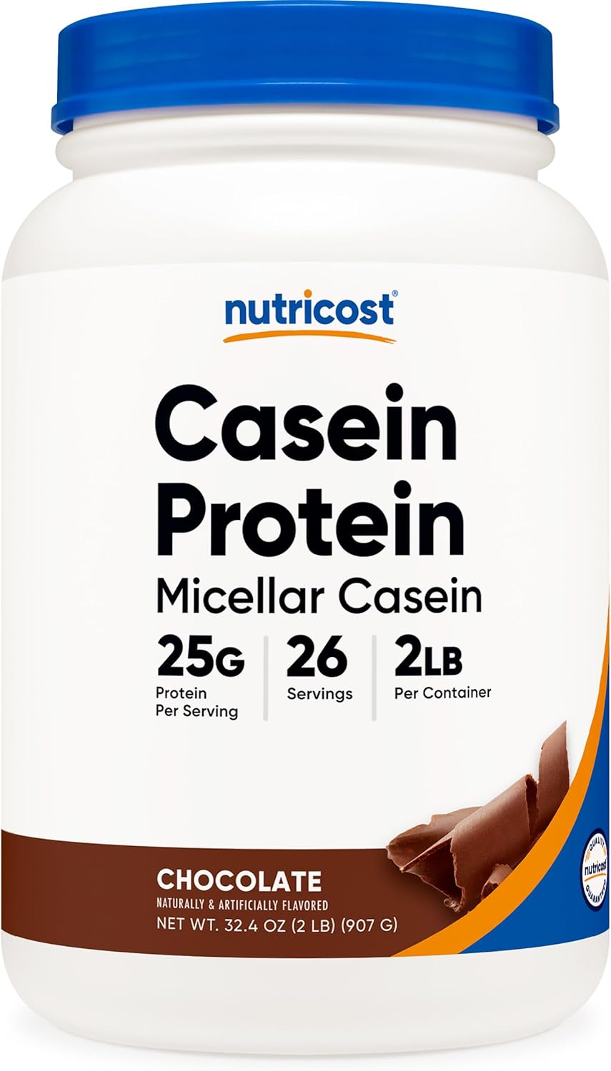 Nutricost Casein Protein Powder 2lb Chocolate - Micellar Casein, Gluten Free, Non-GMO