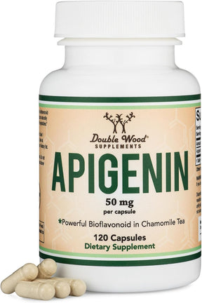 Apigenin Supplement - 50mg per Capsule, 120 Count (Powerful Bioflavonoid Found in Chamomile Tea for Relaxation, Sleep, and Mood) Senolytic Flavonols for Aging (Gluten Free