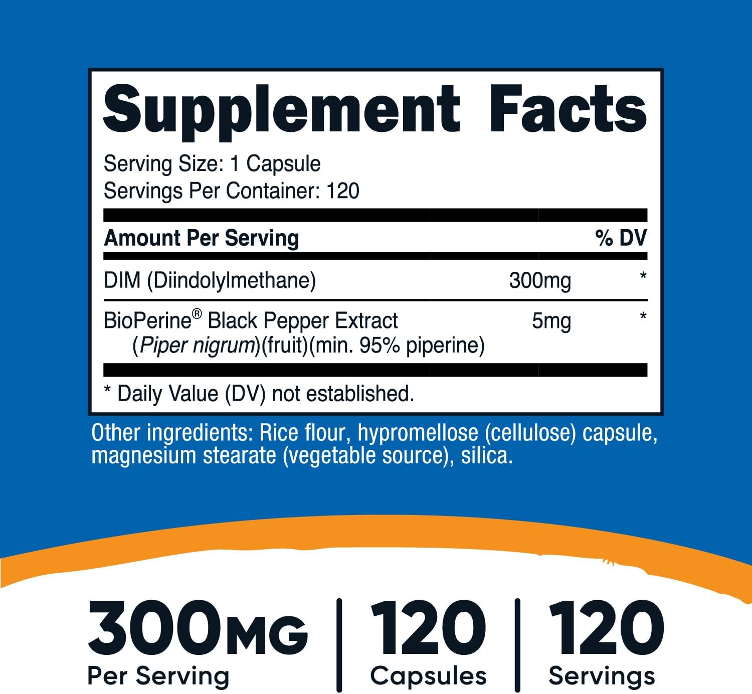 Nutricost DIM (Diindolylmethane) Plus BioPerine 300mg, 120 Vegetarian Capsules - Up to 4 Month Supply, Max Strength DIM Supplement