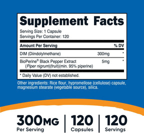 Nutricost DIM (Diindolylmethane) Plus BioPerine 300mg, 120 Vegetarian Capsules - Up to 4 Month Supply, Max Strength DIM Supplement