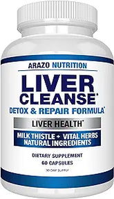 Arazo Nutrition Liver Cleanse Detox & Repair Formula – Milk Thistle Herbal Support Supplement: Silymarin, Beet, Artichoke, Dandelion, Chicory Root