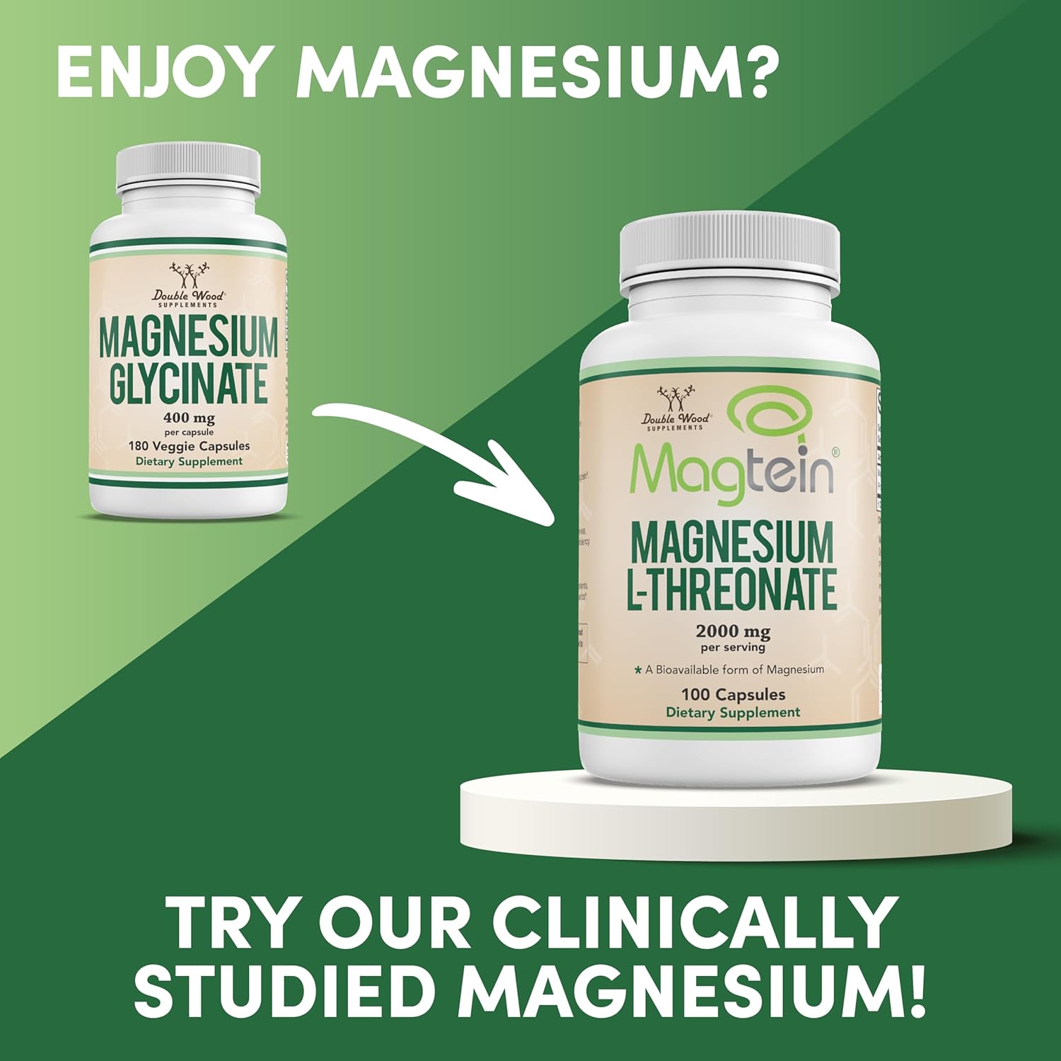 Magnesium Glycinate 400mg, 180 Capsules (Vegan Safe, Third Party Tested, Gluten Free, Non-GMO) High Absorption Magnesium by Double Wood Supplements