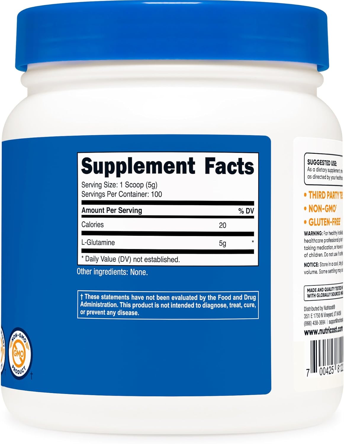 Nutricost L-Glutamine Powder (500 Grams) Unflavored - Gluten Free & Non-GMO, 100 Servings