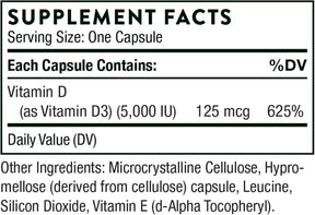 THORNE Vitamin D-5000 - Vitamin D3 Supplement - Support Healthy Bones, Teeth, Muscles, Cardiovascular, and Immune Function - NSF Certified for Sport - Dairy-Free, Soy-Free - 60 Capsules