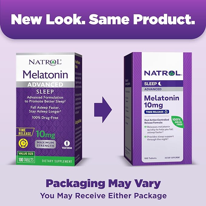 Natrol Advanced Sleep Melatonin 10mg, Dietary Supplement for Restful Sleep, Time Release Melatonin Tablets, 100 Time-Release Tablets, 100 Day Supply