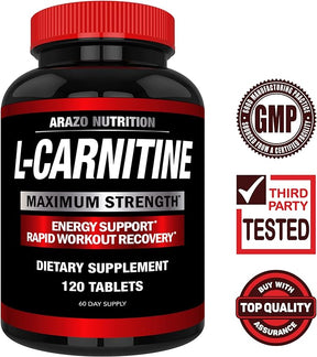 Super Strength L-Carnitine 1000mg Servings Plus Calcium for Boosted Metabolism and Improved Muscle Gain - Arazo Nutrition