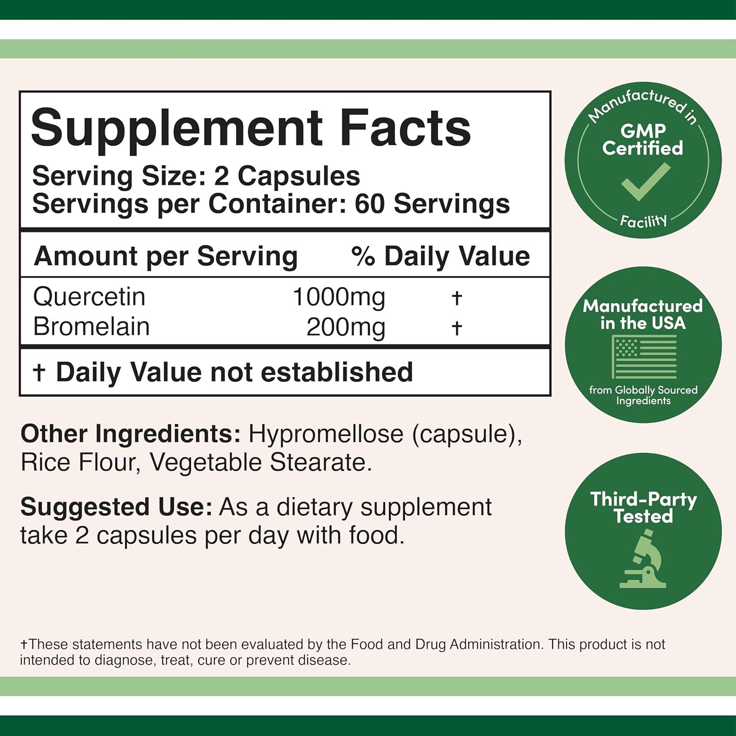 Quercetin with Bromelain - 120 Count (1,200mg Servings) Immune Health Capsules - Supports Healthy Immune Functions in Men and Women