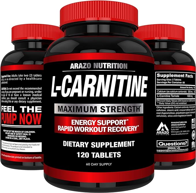 Super Strength L-Carnitine 1000mg Servings Plus Calcium for Boosted Metabolism and Improved Muscle Gain - Arazo Nutrition