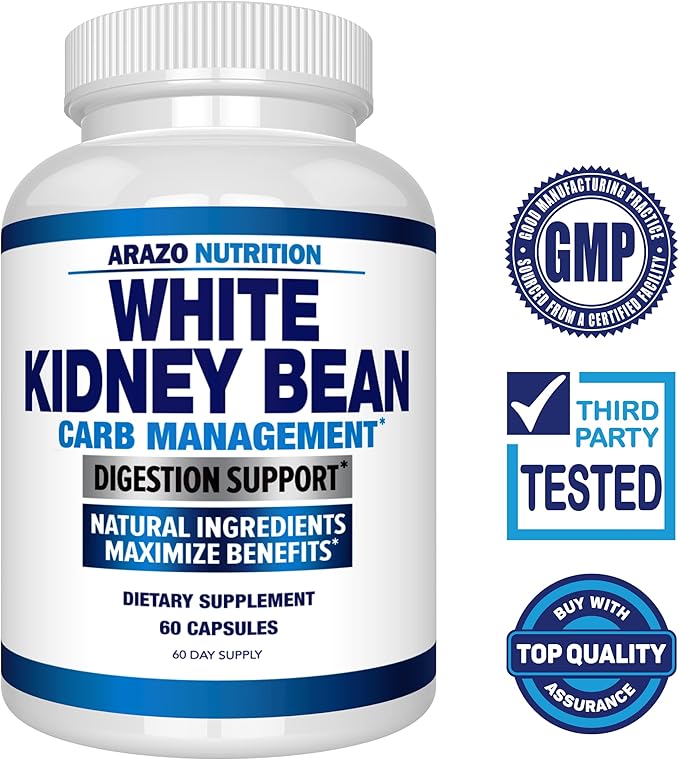 Arazo Nutrition White Kidney Bean Extract - 100% Pure Carb Blocker and Fat Absorber for Weight Support - Intercept Carbs