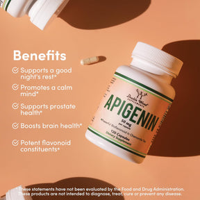 Apigenin Supplement - 50mg per Capsule, 120 Count (Powerful Bioflavonoid Found in Chamomile Tea for Relaxation, Sleep, and Mood) Senolytic Flavonols for Aging (Gluten Free